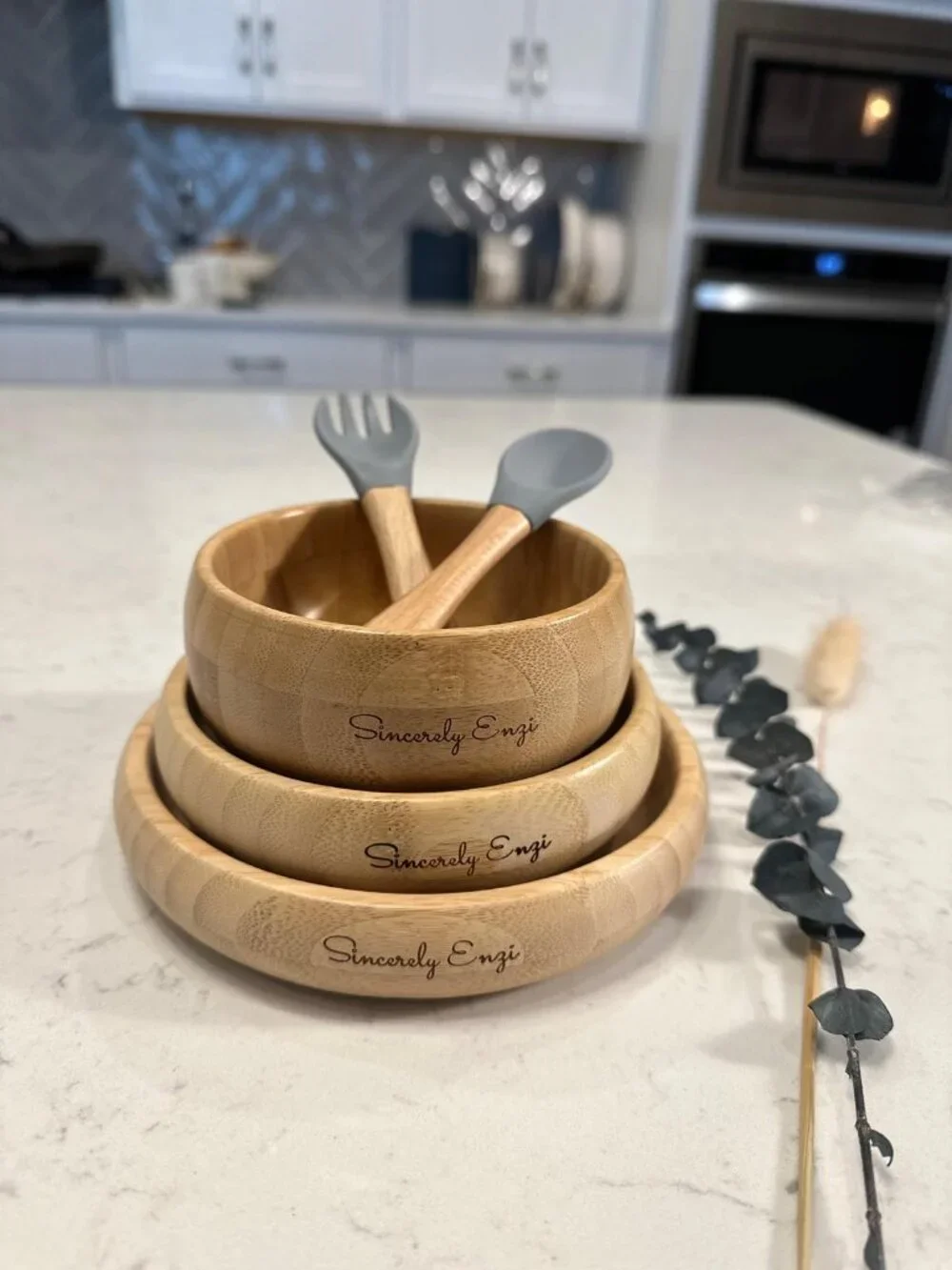 New! Bamboo Bowl and Utensil Set | 5-Pc Feeding Set for Toddlers (Color Options)
